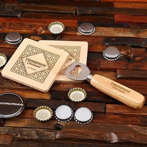 Personalized Wood Coasters & Bottle Opener Groomsmen Gift - Assorted - Groomsmen