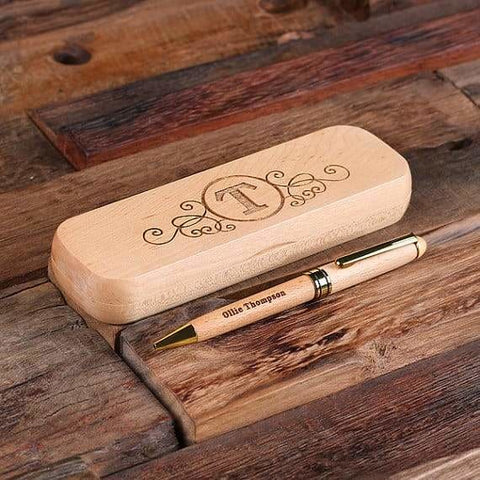 Image of Personalized Wood Desktop Pen Set Engraved and Monogrammed Corporate Promotional Gift - Writing - Pens