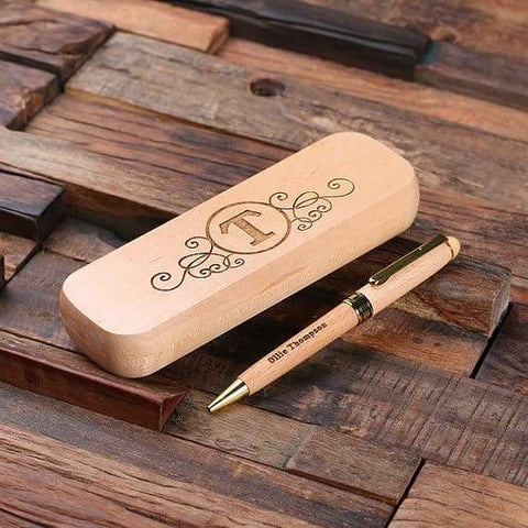 Image of Personalized Wood Desktop Pen Set Engraved and Monogrammed Corporate Promotional Gift - Writing - Pens