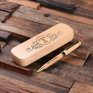 Personalized Wood Desktop Pen Set Engraved and Monogrammed Corporate Promotional Gift - Writing - Pens