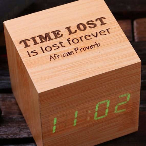 Image of Personalized Wood Digital Clock Cube - Clocks