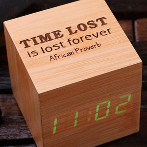 Personalized Wood Digital Clock Cube - Clocks