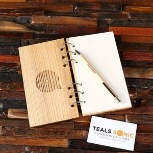 Personalized Wood Notebook with Black Elastic Strap - Desktop Stationery