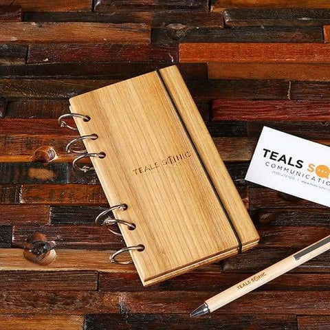Image of Personalized Wood Notebook with Black Elastic Strap - Desktop Stationery