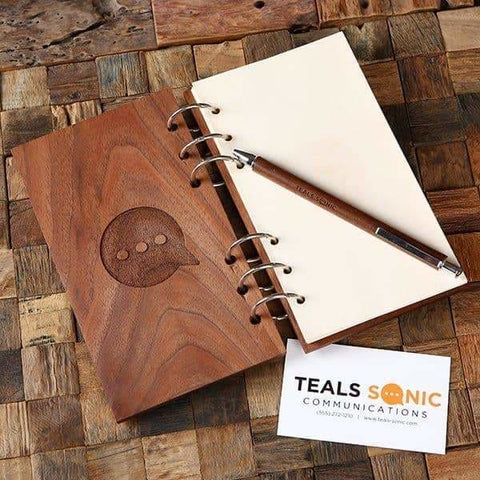 Image of Personalized Wood Notebook with Black Elastic Strap - Desktop Stationery
