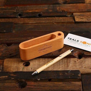 Personalized Wood Pen & Business Card Holder in Dark & Light Brown - All Products