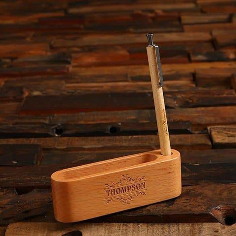Image of Personalized Wood Pen & Business Card Holder in Dark & Light Brown - All Products