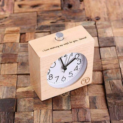 Image of Personalized Wood Quartz Alarm Clock - Clocks