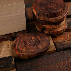 Personalized Wood Slice Coasters & Coaster Gift Box Set - Coasters & Gift Box