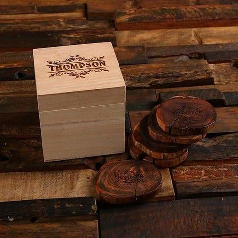 Image of Personalized Wood Slice Coasters & Coaster Gift Box Set - Coasters & Gift Box