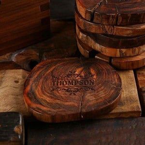 Personalized Wood Slice Coasters & Windowed Gift Box Set - Coasters & Gift Box