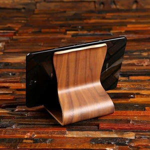 Personalized Wood Tablet Stand in Walnut or Birch Finish - Desktop Stationery
