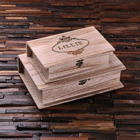 Image of Personalized Wooden Book Keepsake Box Set - Both Sizes - Boxes - Keepsakes