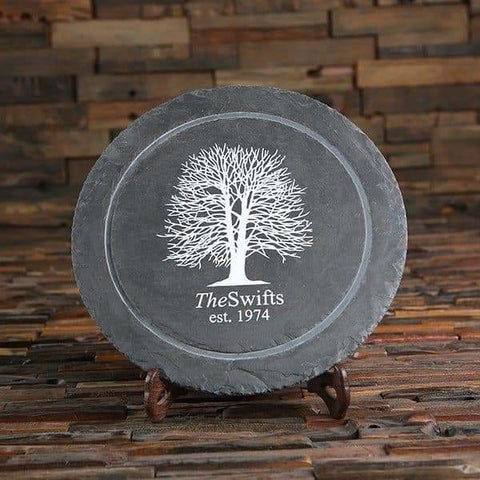 Image of Round Commemorative Slate Sign Plaque with Wood Gift Box - Commemorative (Slate)