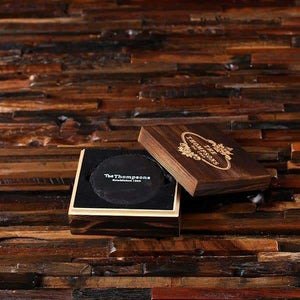 Round Slate Coasters with Engraved Wood Box - Coasters & Gift Box