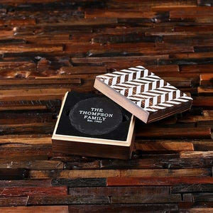 Round Slate Coasters with Printed Wood Box - Coasters & Gift Box