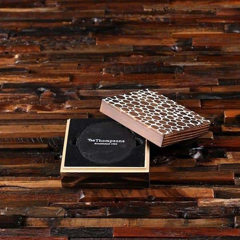 Image of Round Slate Coasters with Printed Wood Box - Coasters & Gift Box