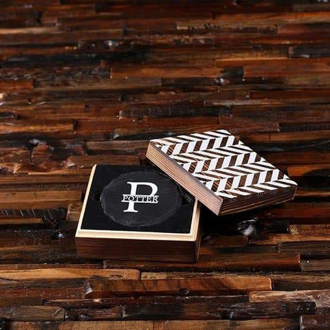 Image of Round Slate Coasters with Printed Wood Box - Coasters & Gift Box