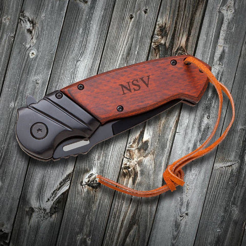 Image of Saw Mountain Personalized Pocket Knife - Wood Handle - Spring Assisted - 3Initials - Pocket Knives & Tools