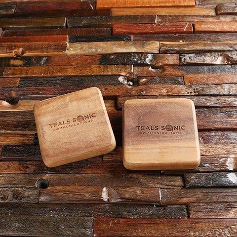 Image of Set of 2 Personalized Thick Square Wood Coasters Corporate Gift Ideas - Coasters