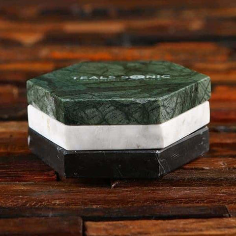 Image of Set of 3 Corporate Branded Hexagonal Marble Coasters - Coasters
