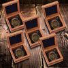 Set of 5 Personalized Antiqued Keepsake Compass with Wooden Box - 3Lines - Outdoors