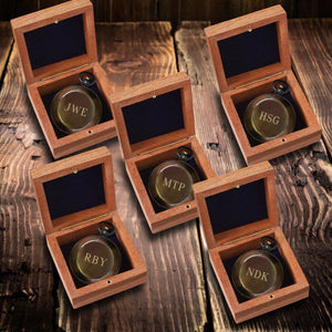 Set of 5 Personalized Antiqued Keepsake Compass with Wooden Box - Outdoors