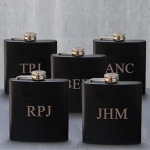 Set of 5 Personalized Black Matte Stainless Steel Groomsmen Flask - Flasks