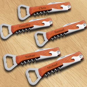 Set of 5 Personalized Wooden Multi-Tool Bottle Opener - Personalized Multi-Tool Bottle Openers for Groomsmen - Bar Accessories