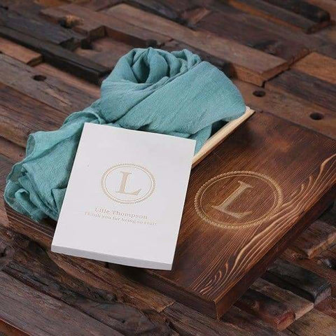 Image of Shawl & Personalized Journal Diary Bridesmaid Mothers Day Gift Set with Wood Box Aqua - Journal Gift Sets