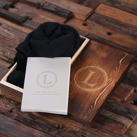 Image of Shawl & Personalized Journal Diary with Wood Box Black - Journal Gift Sets