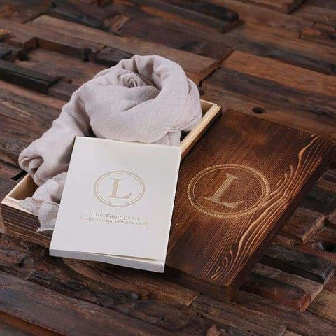 Image of Shawl & Personalized Journal Diary with Wood Box Pebble - Journal Gift Sets
