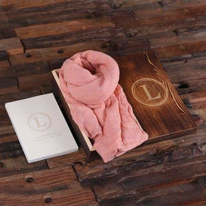 Shawl & Personalized Journal Diary with Wood Box Pink Blush - Journal Gift Sets