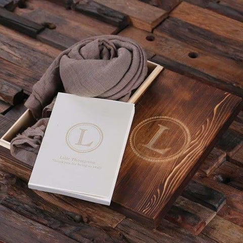 Image of Shawl & Personalized Journal Diary with Wood Box Putty - Journal Gift Sets