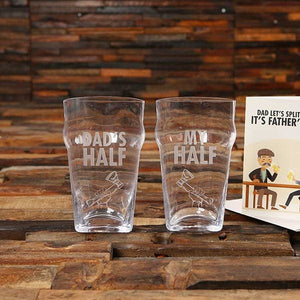 Unique Split Craft Beer Glasses with Bottle Opener and Wood Box with Gift Card - Assorted Fathers Day