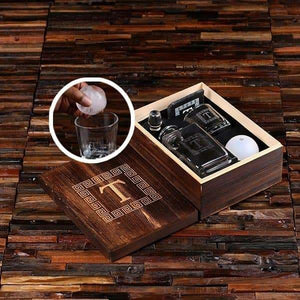 Whiskey Ball Decanter Whiskey Glass Slate Coaster (Ice Ball Maker Mold) Engraved Wood Box - Decanter - Whiskey Sets