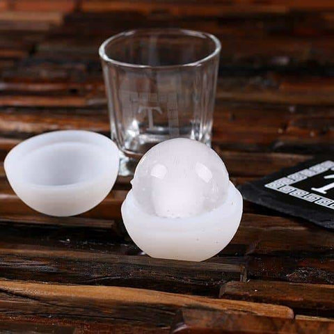 Image of Whiskey Ball Decanter Whiskey Glass Slate Coaster (Ice Ball Maker Mold) Engraved Wood Box - Decanter - Whiskey Sets