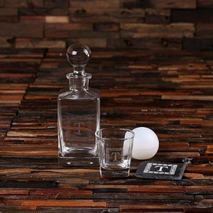 Whiskey Ball Decanter Whiskey Glass Slate Coaster (Ice Ball Maker Mold) Printed Wood Box - Decanter - Whiskey Sets