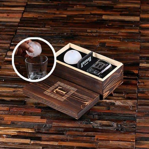 Image of Whiskey Ball Whiskey Glass Slate Coaster (Ice Ball Maker Mold) Engraved Wood Box - All Products