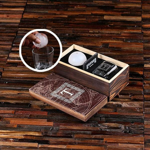 Image of Whiskey Ball Whiskey Glass Slate Coaster (Ice Ball Maker Mold) Engraved Wood Box - All Products