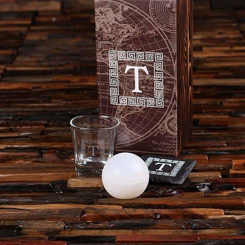 Image of Whiskey Ball Whiskey Glass Slate Coaster (Ice Ball Maker Mold) Printed Wood Box - All Products
