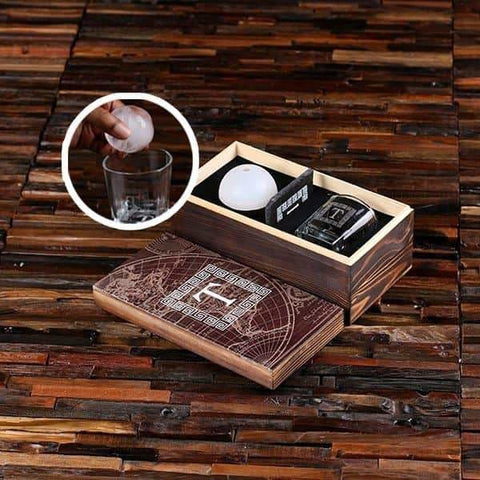 Image of Whiskey Ball Whiskey Glass Slate Coaster (Ice Ball Maker Mold) Printed Wood Box - All Products