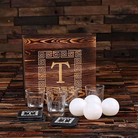 Image of Whiskey Ball Whiskey Glasses Slate Coasters (Ice Ball Maker Mold) Engraved Wood Box - All Products