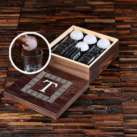 Image of Whiskey Ball Whiskey Glasses Slate Coasters (Ice Ball Maker Mold) Printed Wood Box - All Products