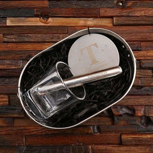 Whiskey Glass Stones Coaster Cigar Holder & Ice Bucket Set - Assorted - Groomsmen