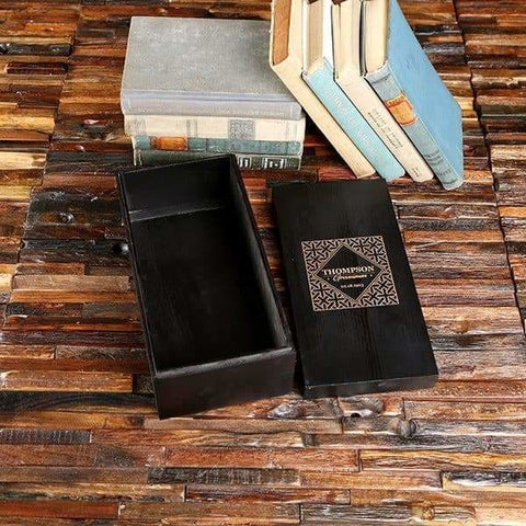 Image of Wood Groomsmen Gift Box Personalized (11 x 5 x 5.5 in) - Boxes - Pine Wood (Black)