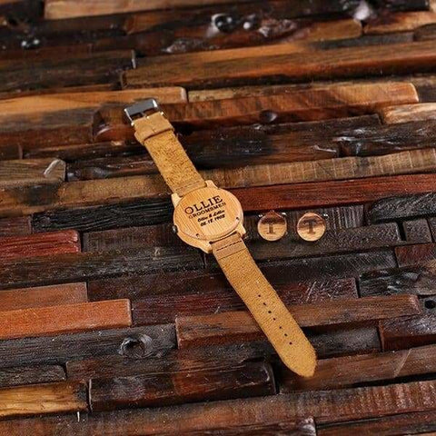 Image of Wood Watch and Cuff Links with Engraved Wood Box - Watch Gift Sets