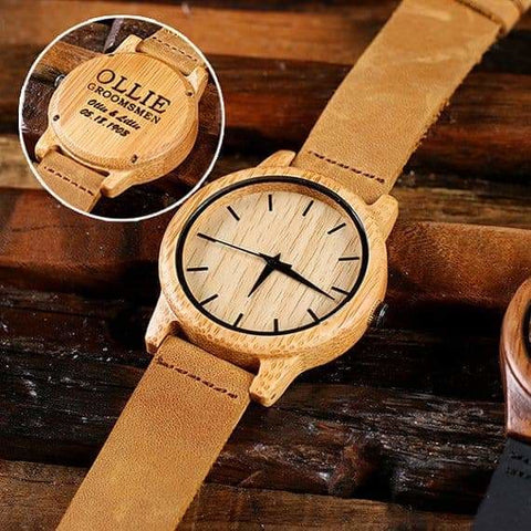 Image of Wood Watch and Cuff Links with Engraved Wood Box - Watch Gift Sets
