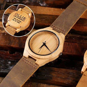 Wood Watch and Cuff Links with Engraved Wood Box - Watch Gift Sets