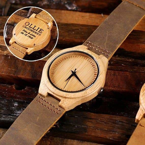 Image of Wood Watch and Cuff Links with Printed Wood Box - Watch Gift Sets